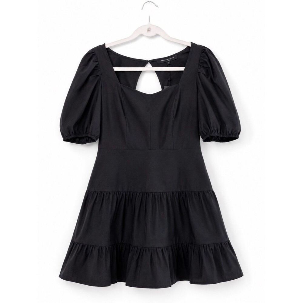French Connection Cotton Sweetheart Black Puff Sleeve  Dress NWT Size 6